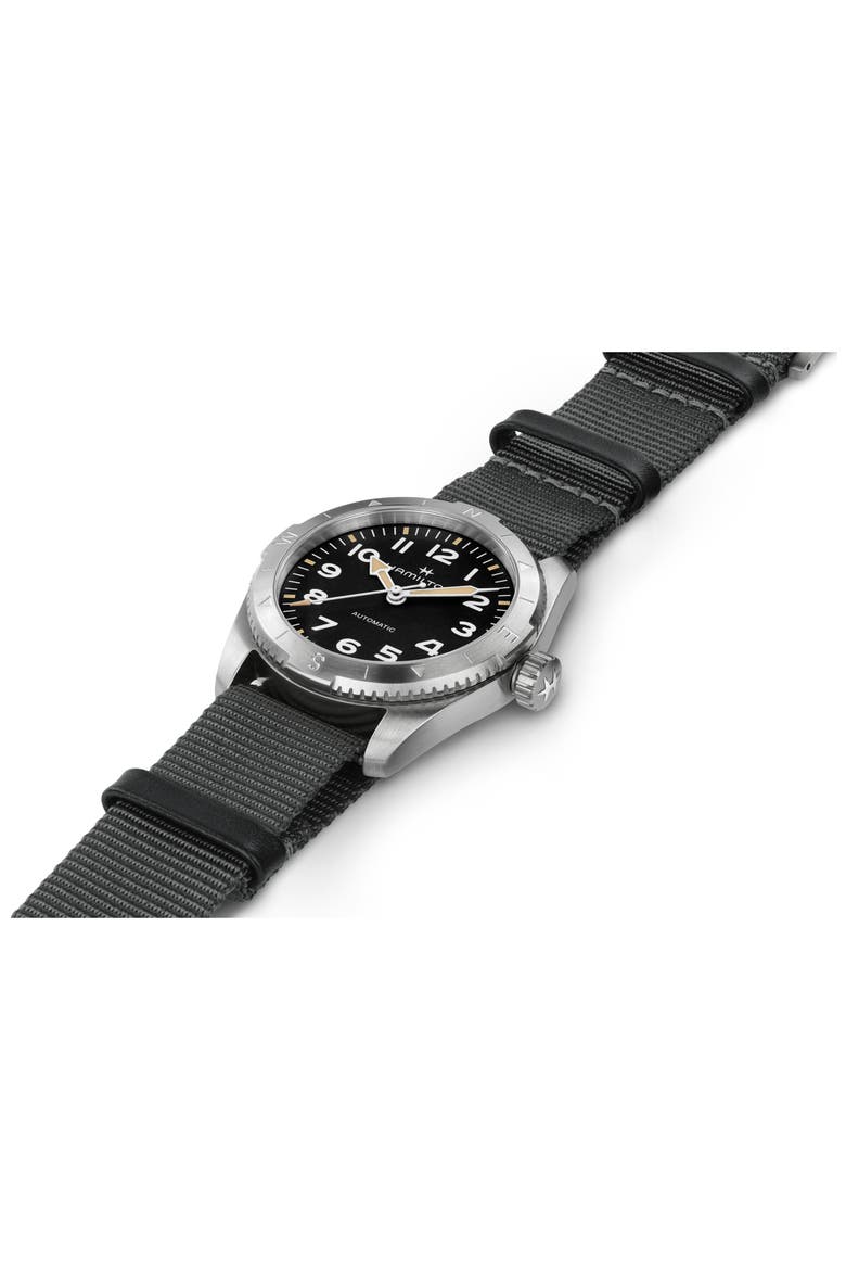 Khaki Field Expedition Automatic NATO Strap Watch, 37mm, Alternate, color, BLACK