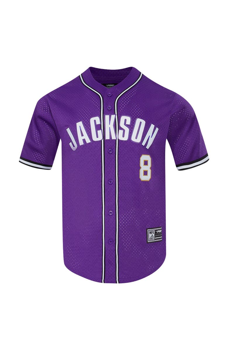 PRO STANDARD Men's Pro Standard Lamar Jackson Purple Baltimore Ravens Mesh Button-Up Baseball Jersey, Alternate, color, Purple
