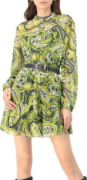 IVONNE Short Paisley Dress with Long Sleeves