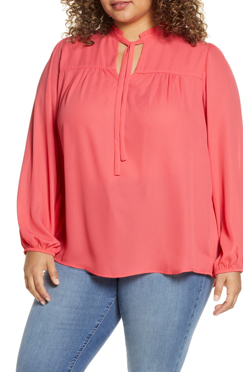 GIBSONLOOK Gibson x International Women's Day Curves to Contour Tie Neck Flowy Blouse, Main, color, 