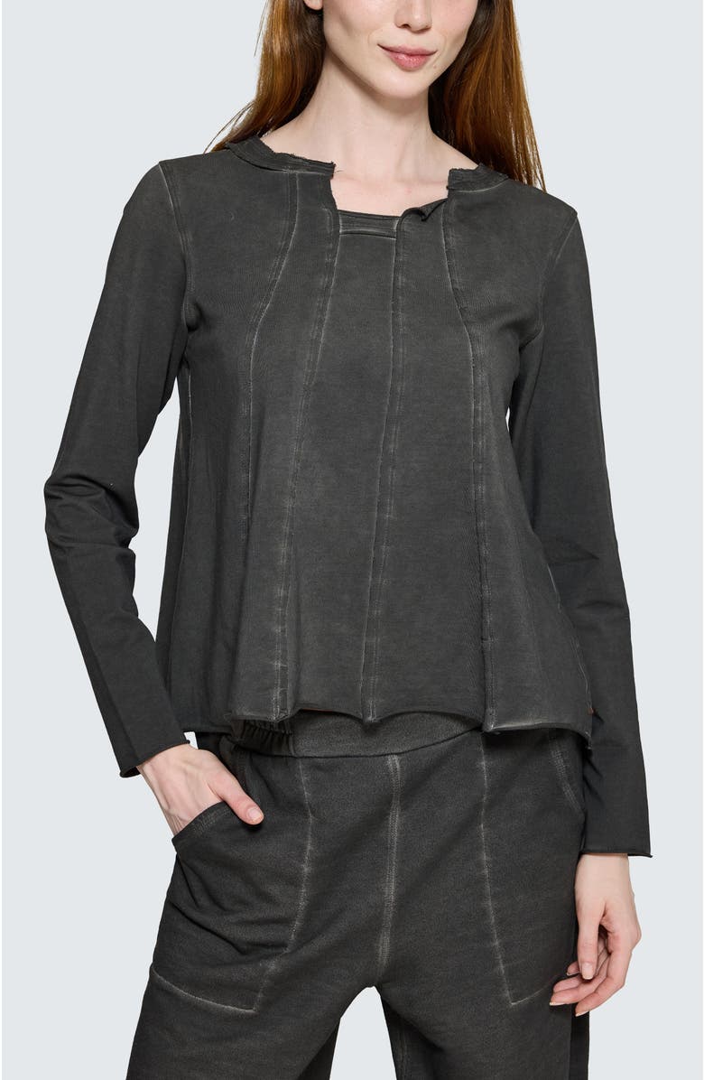 LUUKAA Drishti Asymmetrical Blouse, Main, color, Misty Black
