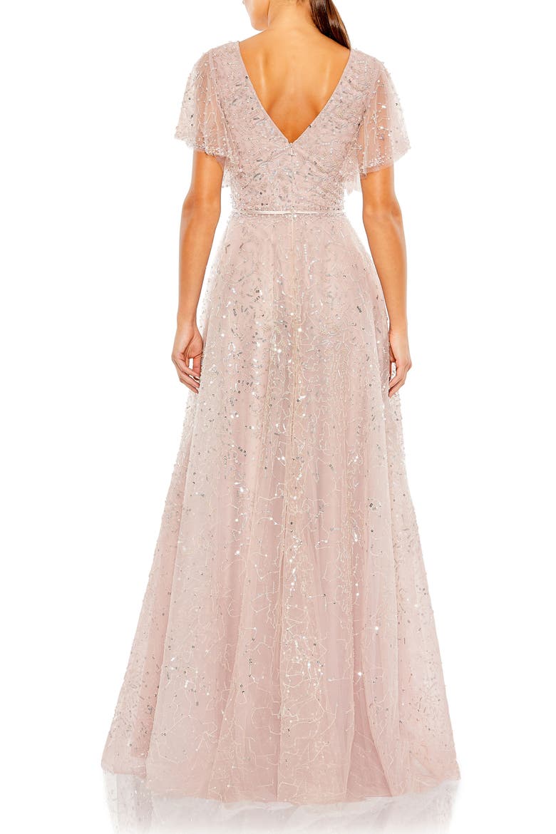 Embellished Butterfly Sleeve Wrap Evening Gown, Alternate, color, Vintage Rose