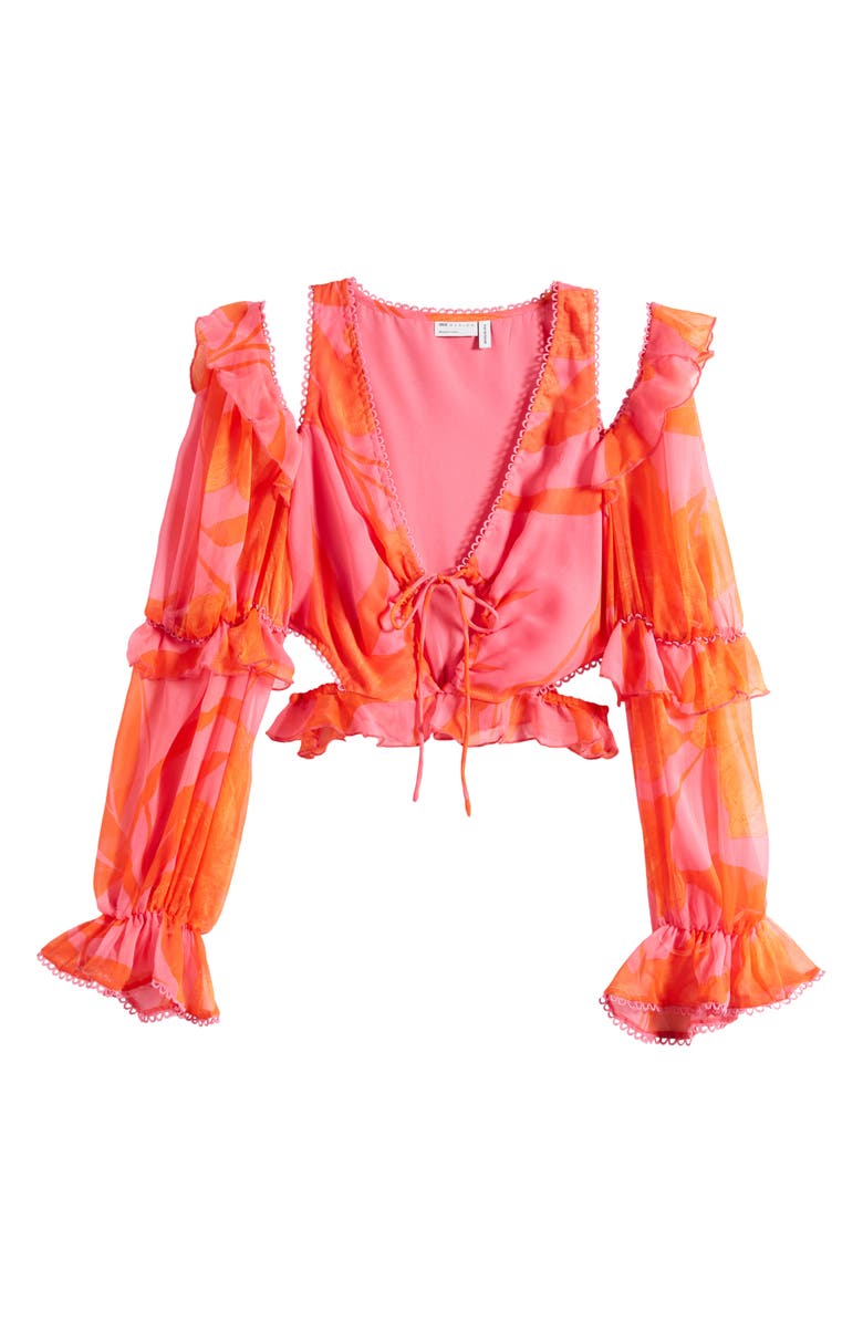 ASOS DESIGN Long Sleeve Cutout Ruffle Top, Alternate, color, 