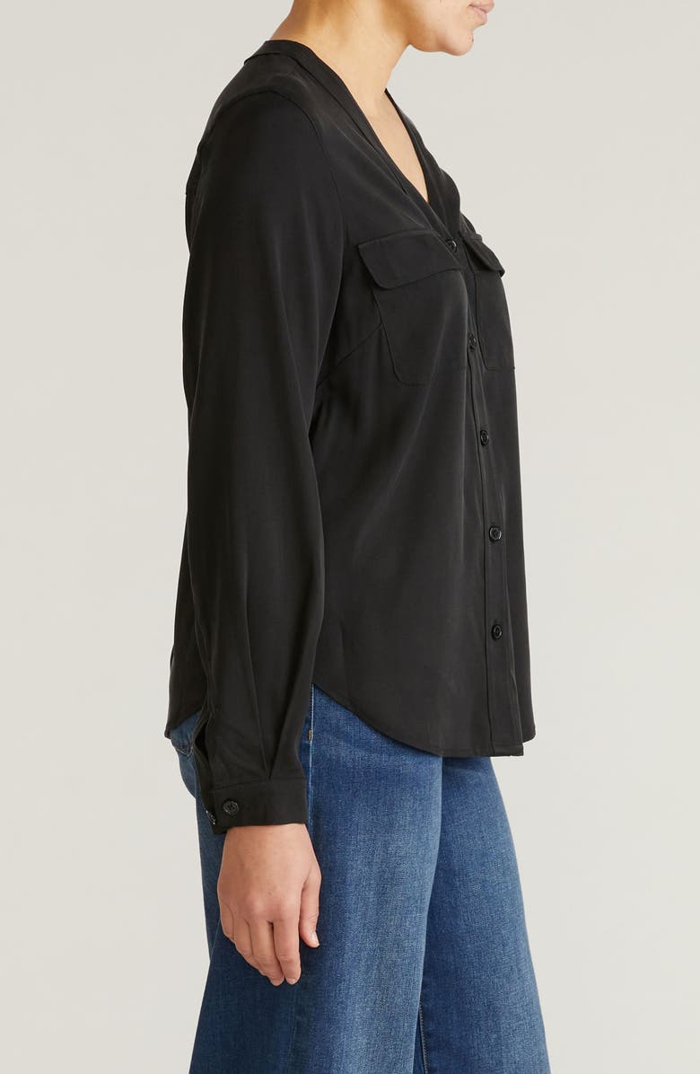 Universal Standard Cooling V-Neck Button-Up Shirt, Alternate, color, Black