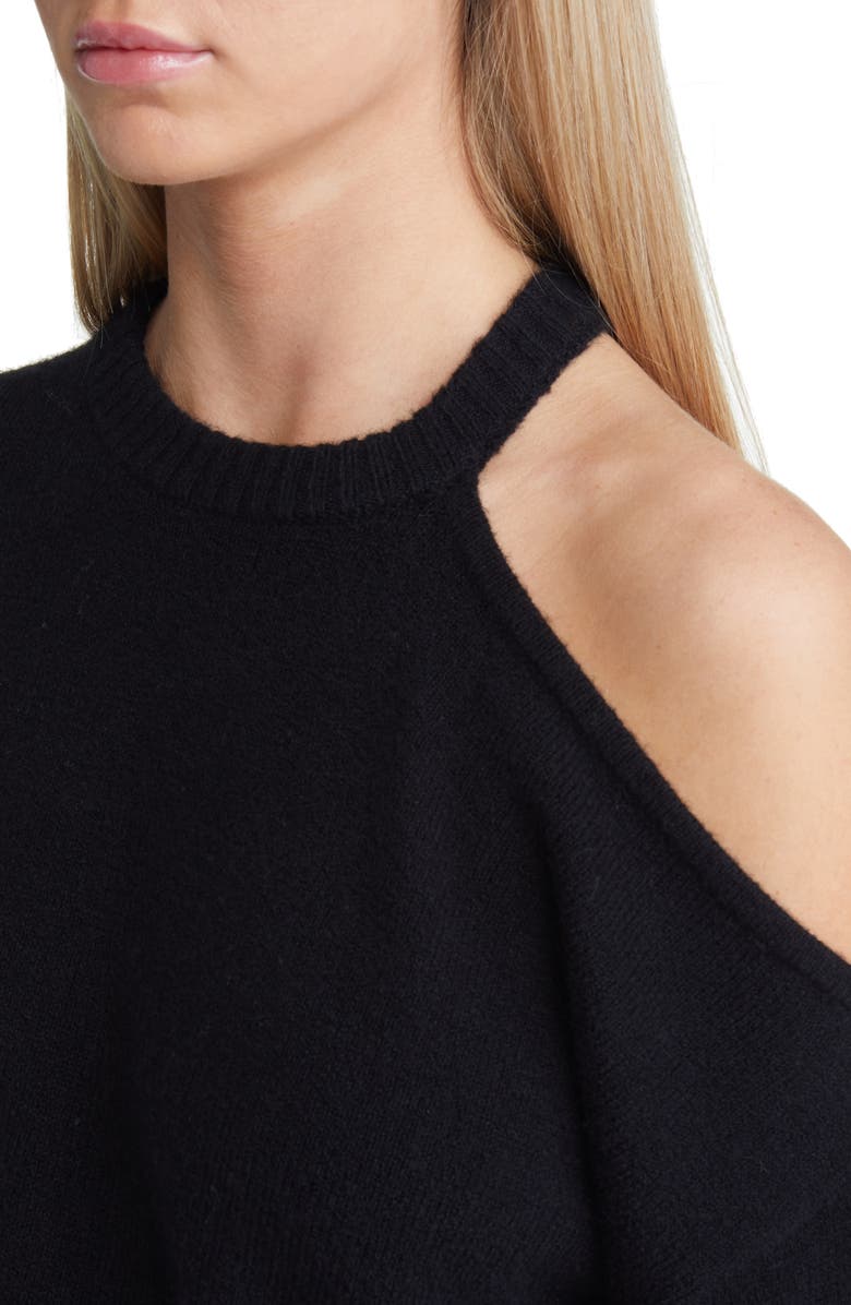 Open Edit Oversize Single Cold Shoulder Cotton Blend Sweater, Alternate, color, Black