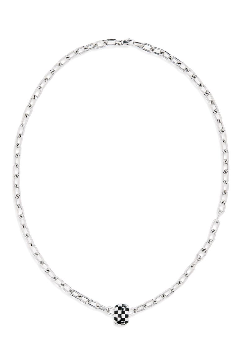 4mm Italian Chain + Black Ceramic Checkerboard Big Bead Necklace, Main, color, SILVER