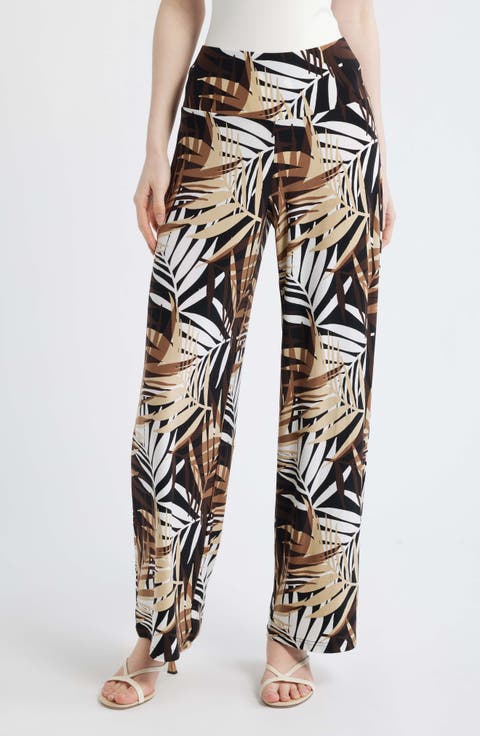 High Waist Print Pull-On Wide Leg Pants