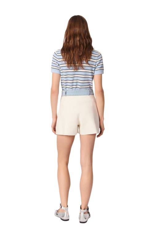 Maje Knitted Shorts With Denim Trim In Ecru