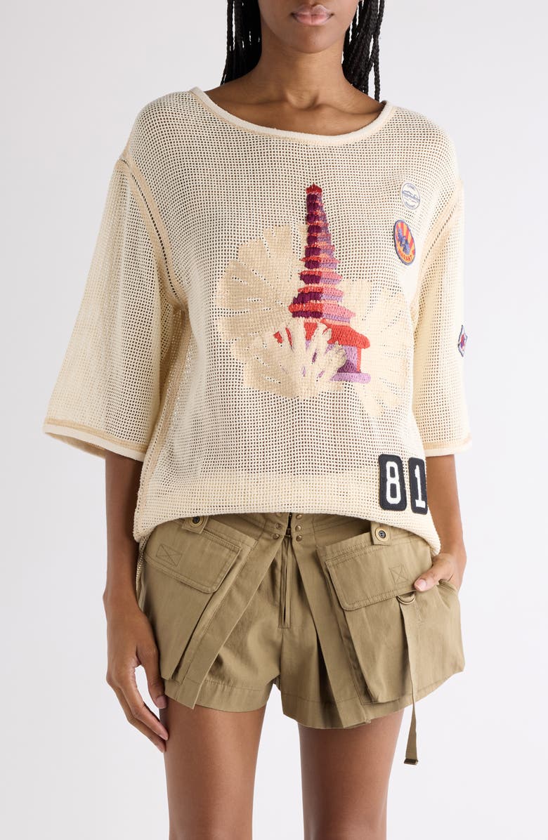 Isabel Marant Nisrine Embroidered Mesh Tunic Top, Alternate, color, Ecru