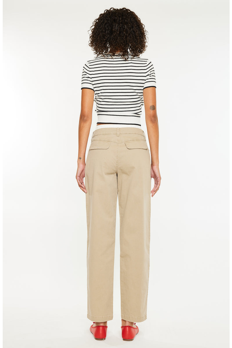 Francine Mid Rise Double Waistband Straight Pants, Alternate, color, Tan