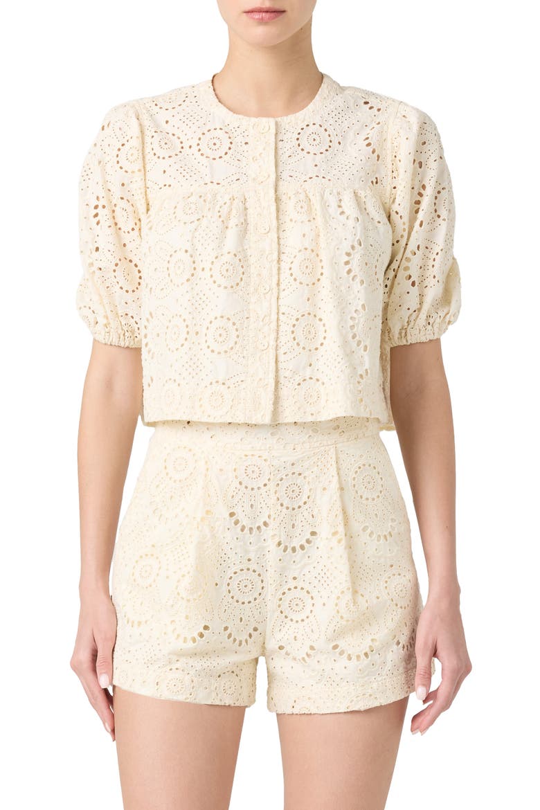Embroidered Eyelet Cropped Cotton Top, Main, color, ROAMING FREE