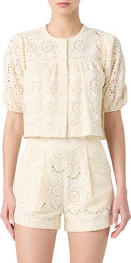 BLANKNYC Embroidered Eyelet Cropped Cotton Top