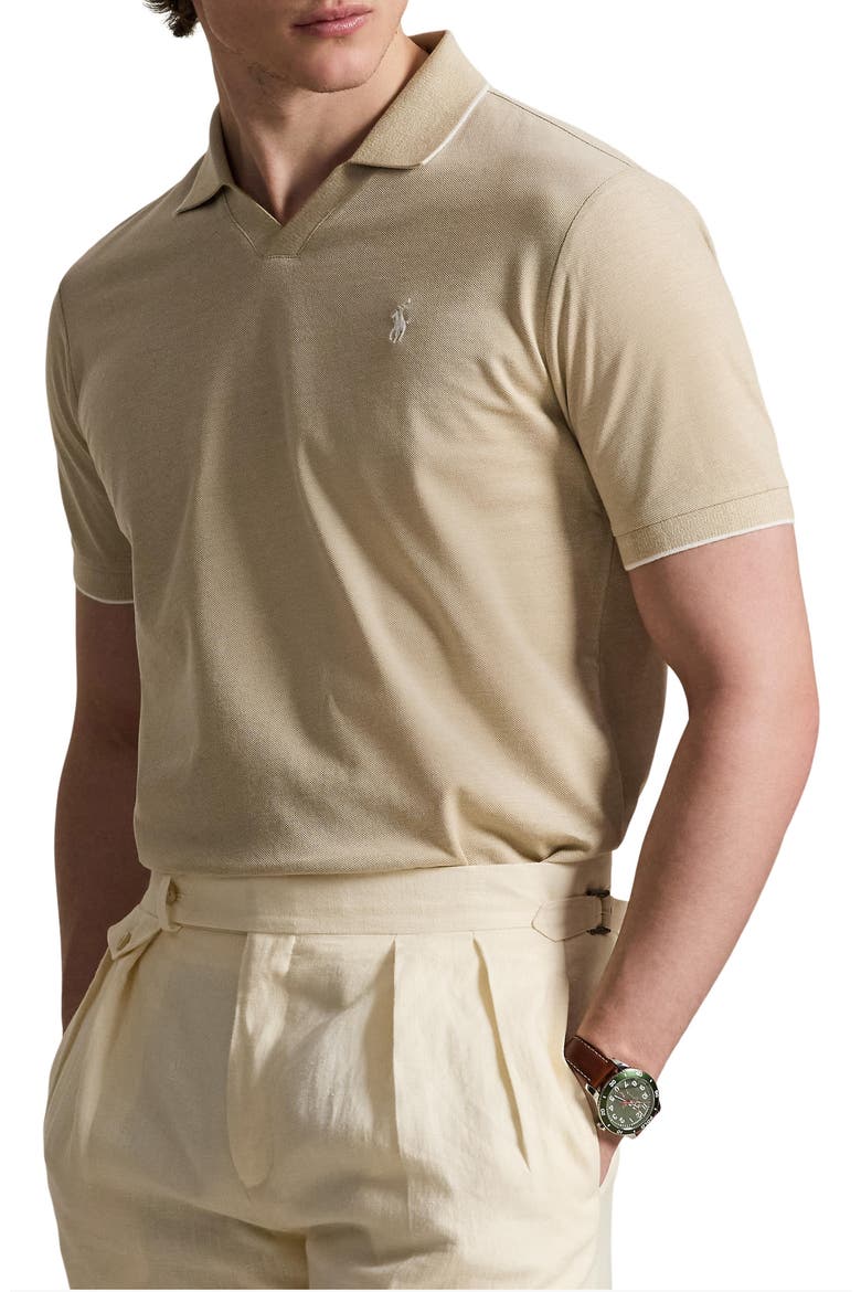 Jacquard Mesh Polo Shirt, Main, color, BEIGE