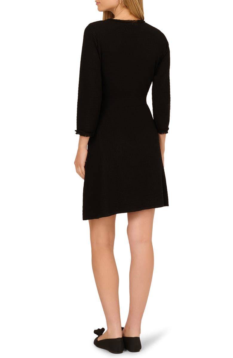 Adrianna Papell Waffle Knit Three-Quarter Sleeve Minidress, Alternate, color, Black