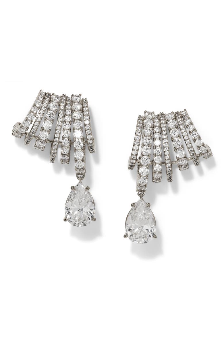 Bonne Anne Cubic Zirconia Climber Earrings, Main, color, RHODIUM