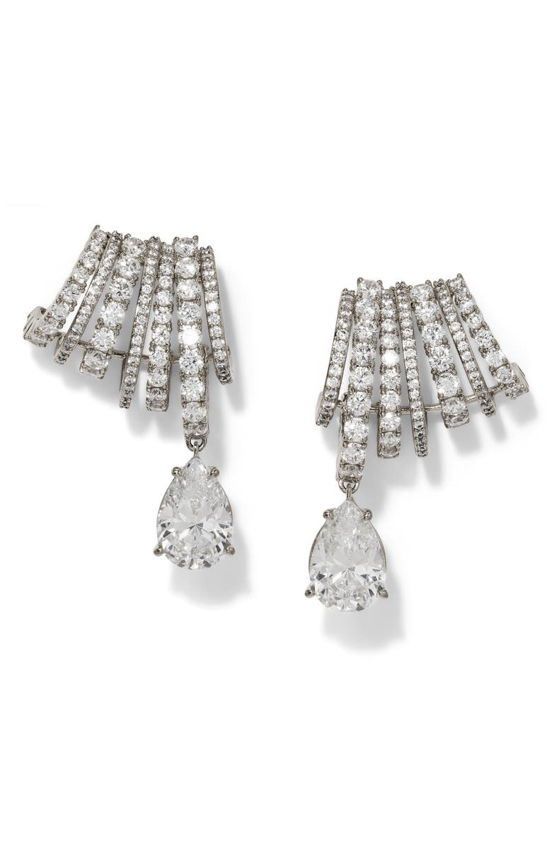 Nadri Bonne Anne Cubic Zirconia Climber Earrings, Main, color, Rhodium
