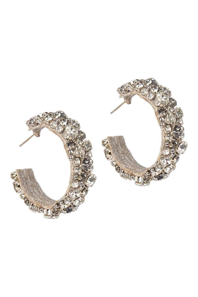 Adelpha Crystal Hoop Earrings, Main, color, SILVER