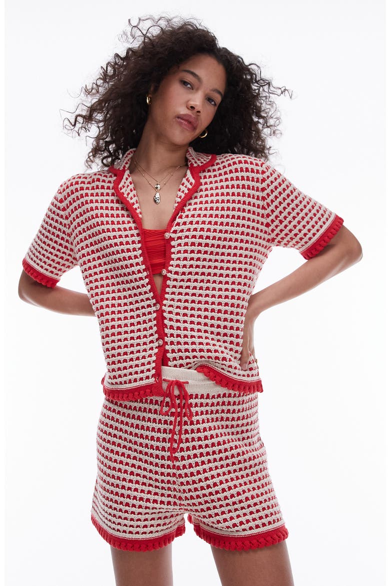 Chunky Sweater Knit Button-Up Top, Main, color, RED