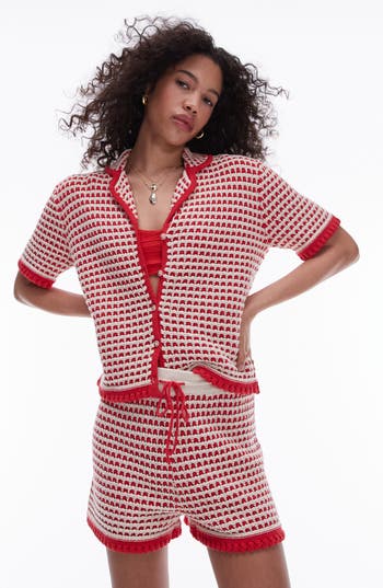 Topshop Chunky Sweater Knit Button-up Top In Multi