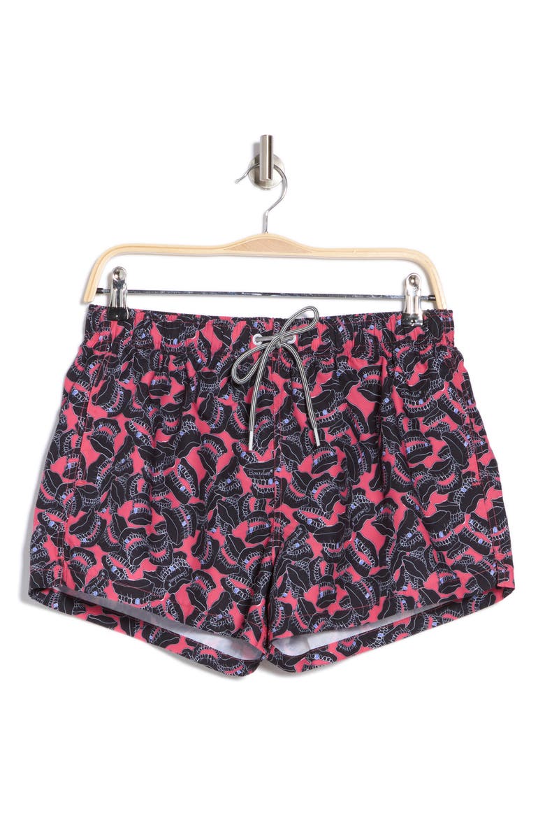 Teeth Shortie Swim Shorts, Alternate, color, PINK/ BLACK