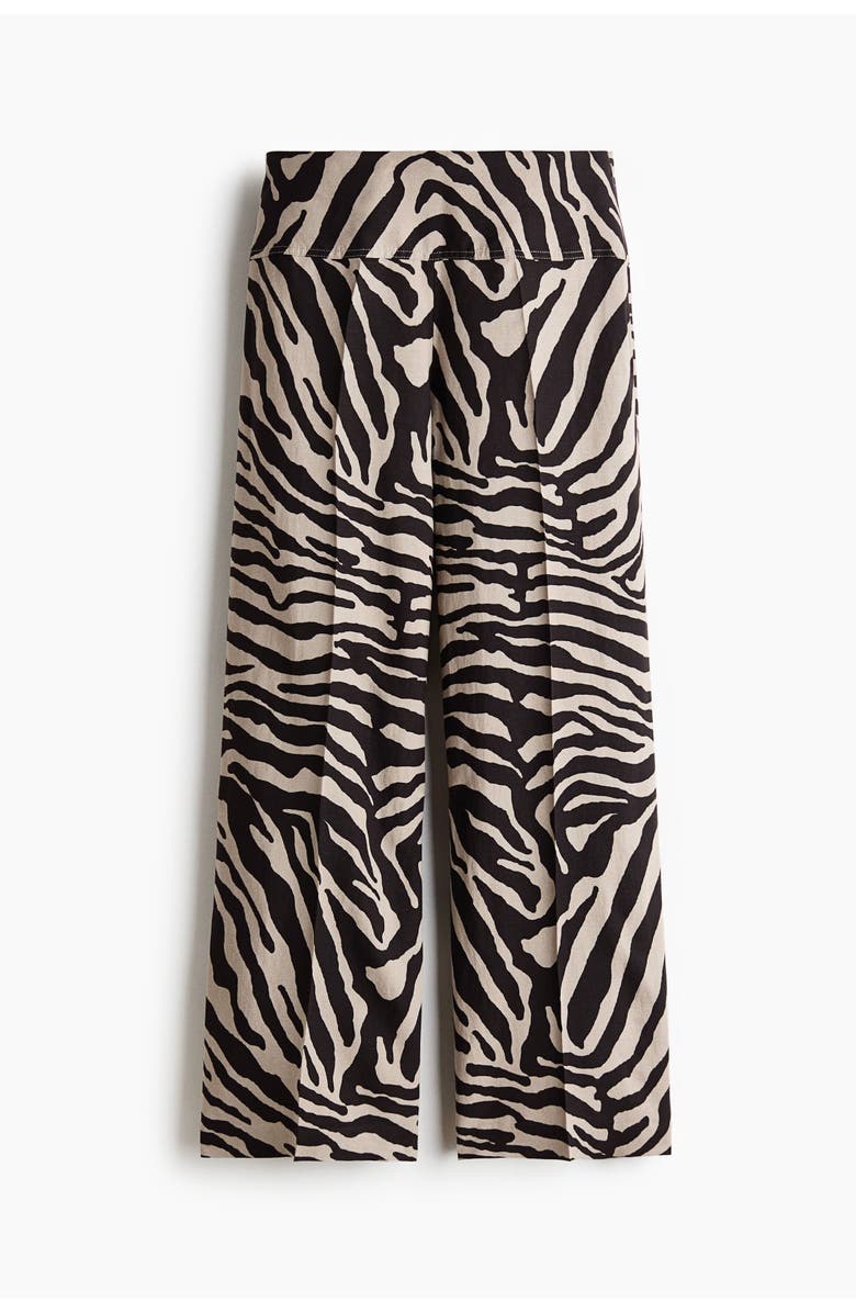 H&M Flared Linen-blend Trousers, Alternate, color, Light Beige/Zebra Print