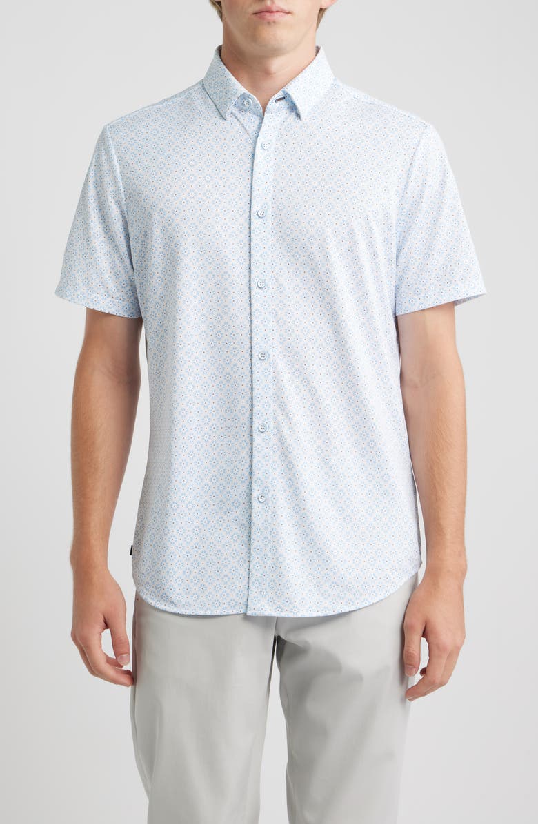 Mizzen+Main Halyard Trim Fit Short Sleeve Performance Button-Up Shirt, Main, color, White Radial Diamond