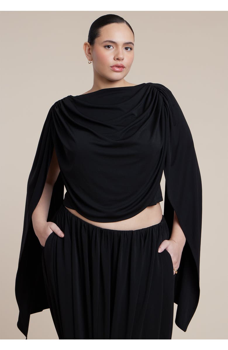 ELOQUII Draped Flounce Top, Main, color, Black Onyx