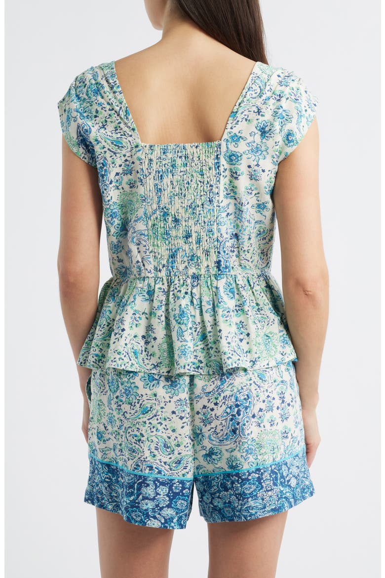 Paisley Print Sleeveless Peplum Shirt, Alternate, color, CADET BLUE/ BLUE GROTTO