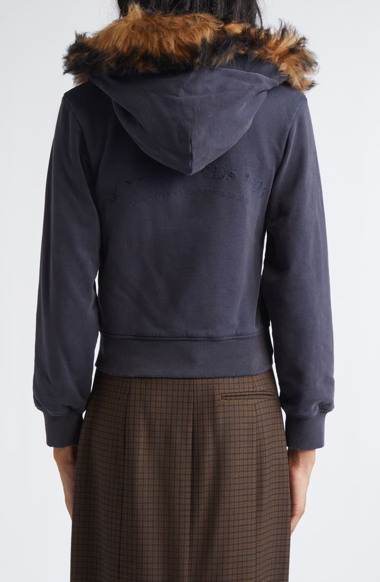 Acne Studios Fuma Organic Cotton Fleece Zip-Up Hoodie with Removable Genuine Shearling Trim, Alternate, color, Rust Brown/ Navy