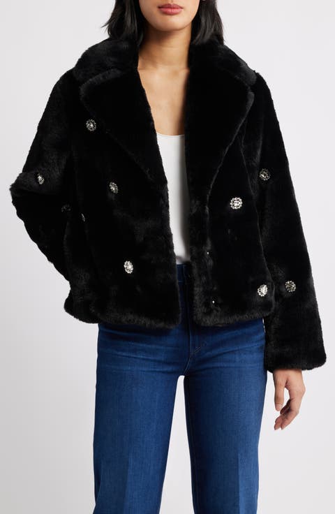 Embellished Faux Fur Coat