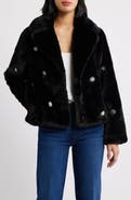 CeCe Rhinestone Button Faux Fur Jacket