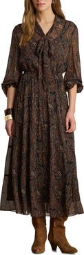 Lauren Ralph Lauren Paisley Crinkle Georgette Tiered Midi Dress