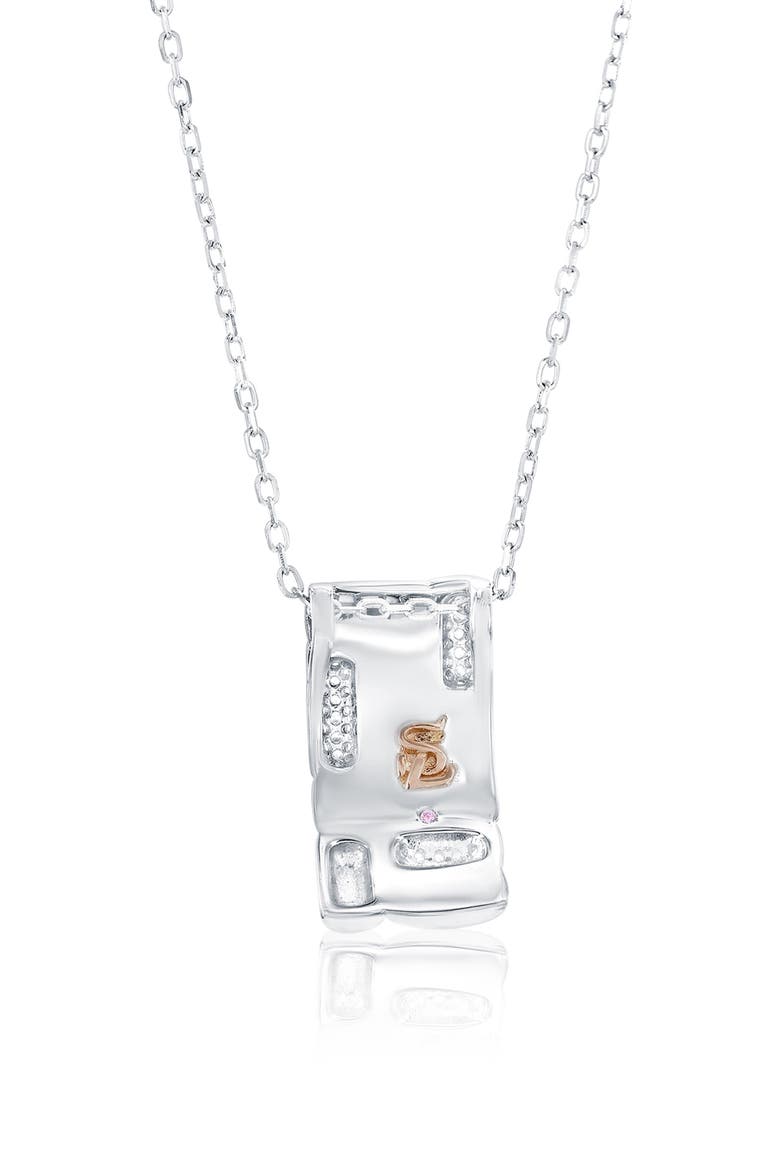 Pavé Cubic Zirconia Checkered Rondelle Pendant Necklace, Alternate, color, WHITE