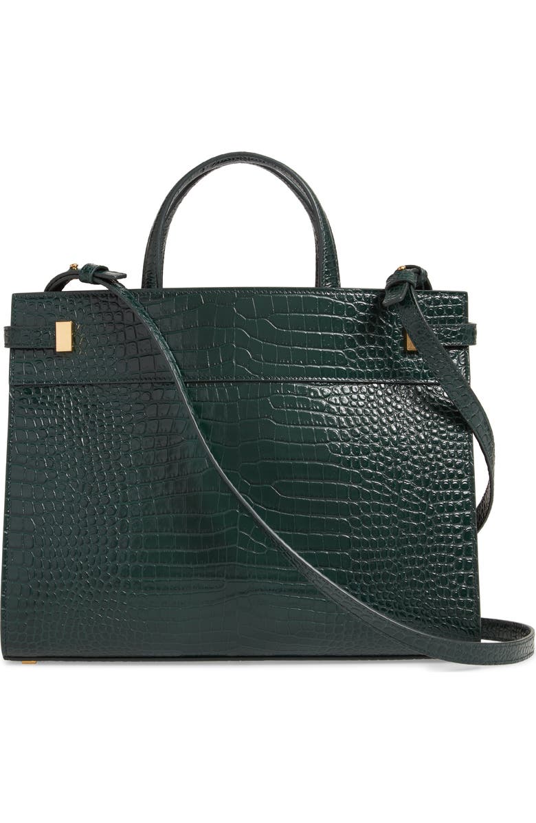 Saint Laurent Small Manhattan Croc Embossed Calfskin Satchel, Alternate, color,