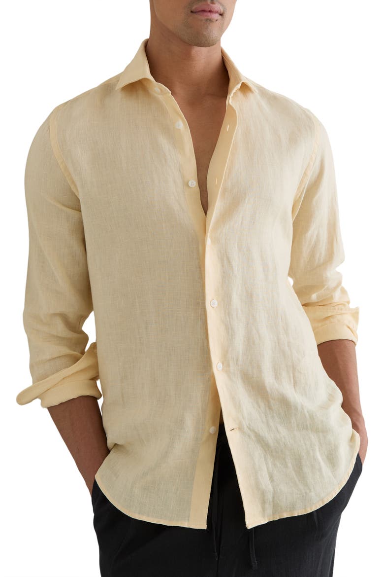 Ruban Linen Button-Up Shirt, Main, color, BUTTERMILK YELLOW