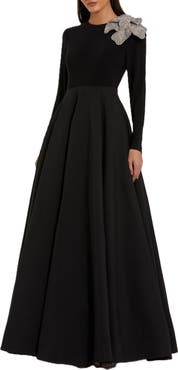 Mac Duggal Long Sleeve Taffeta 3D Flower Ball Gown