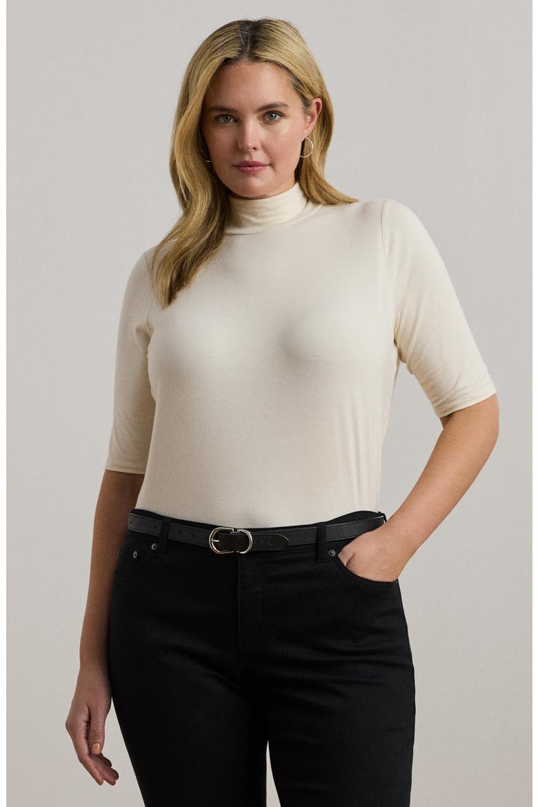 Elbow Sleeve Turtleneck Top, Alternate, color, MASCARPONE CREAM