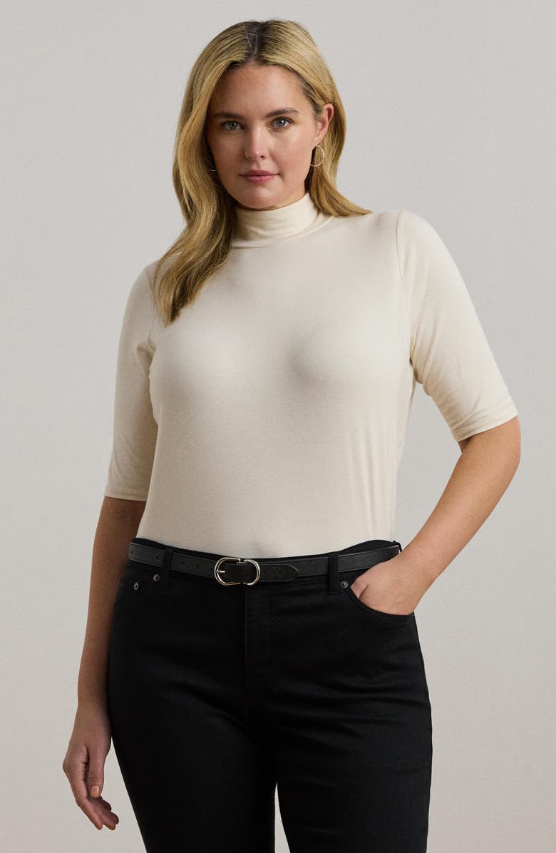 Lauren Ralph Lauren Elbow Sleeve Turtleneck Top, Alternate, color, Mascarpone Cream