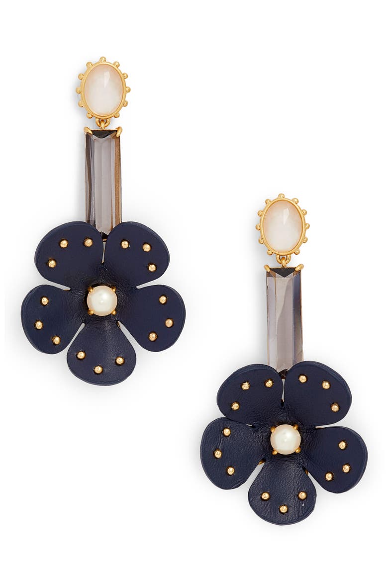 leather linear earrings, Main, color, NAVY MULTI