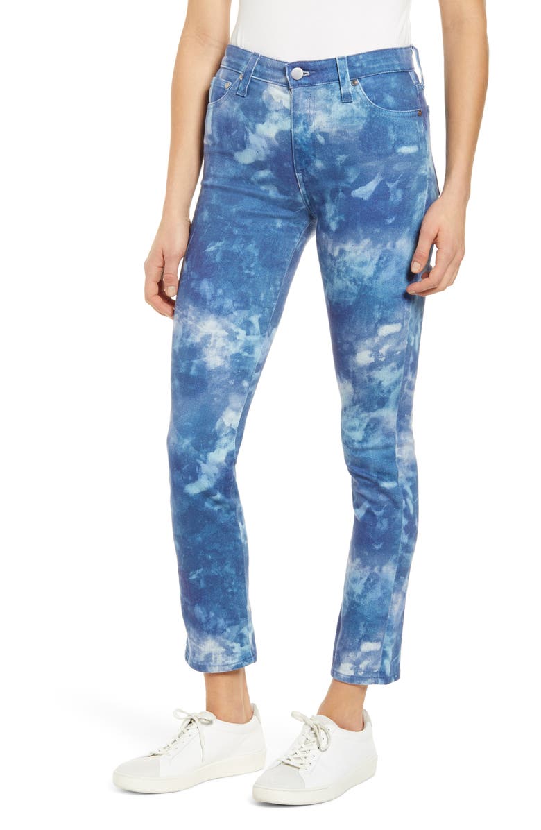 AG Mari High Waist Slim Straight Leg Jeans, Main, color, Abstract Tiedye Night Rain