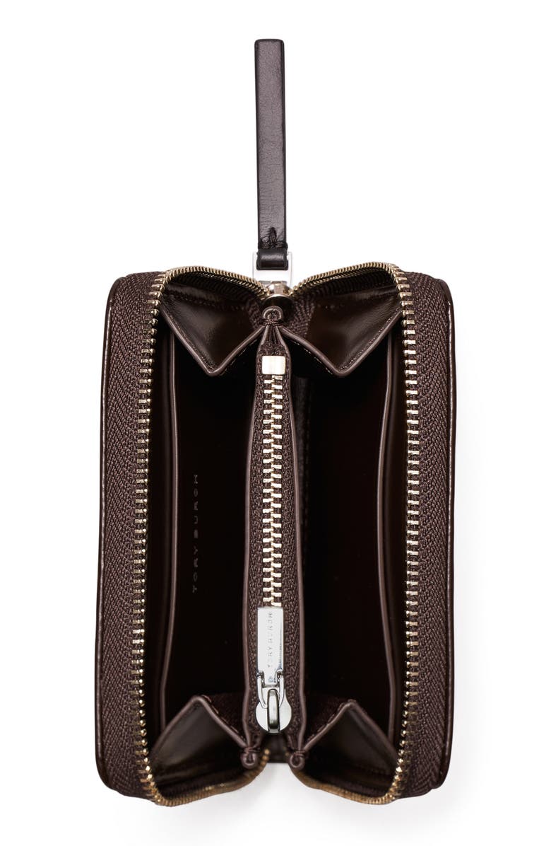 Tory Burch Kira Pavé Diamond Quilted Leather Zip Card Case, Alternate, color, Cocoa