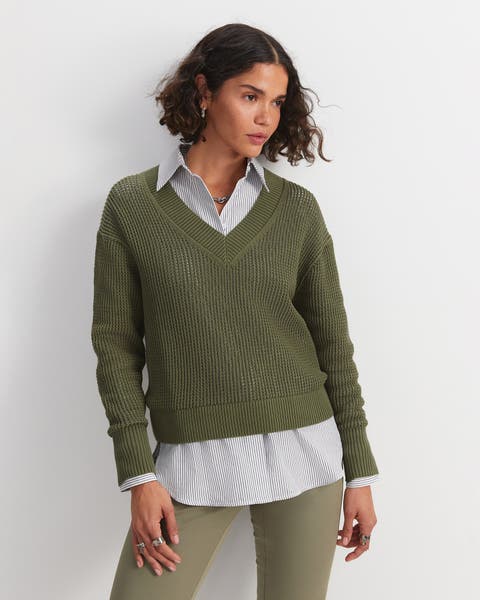 Cotton Crochet V-Neck Knitted Jumper