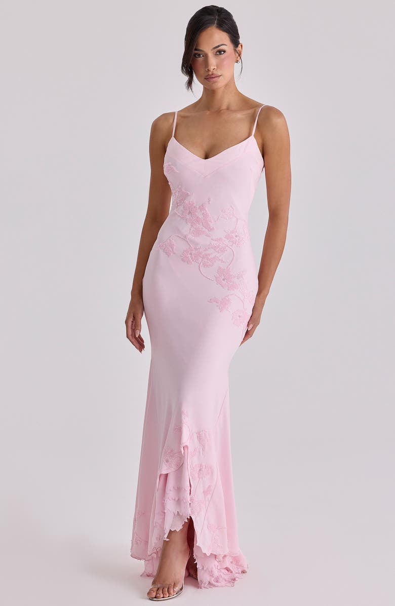 HOUSE OF CB Anastelle Bead Embellished Satin Mermaid Gown, Alternate, color, Pink