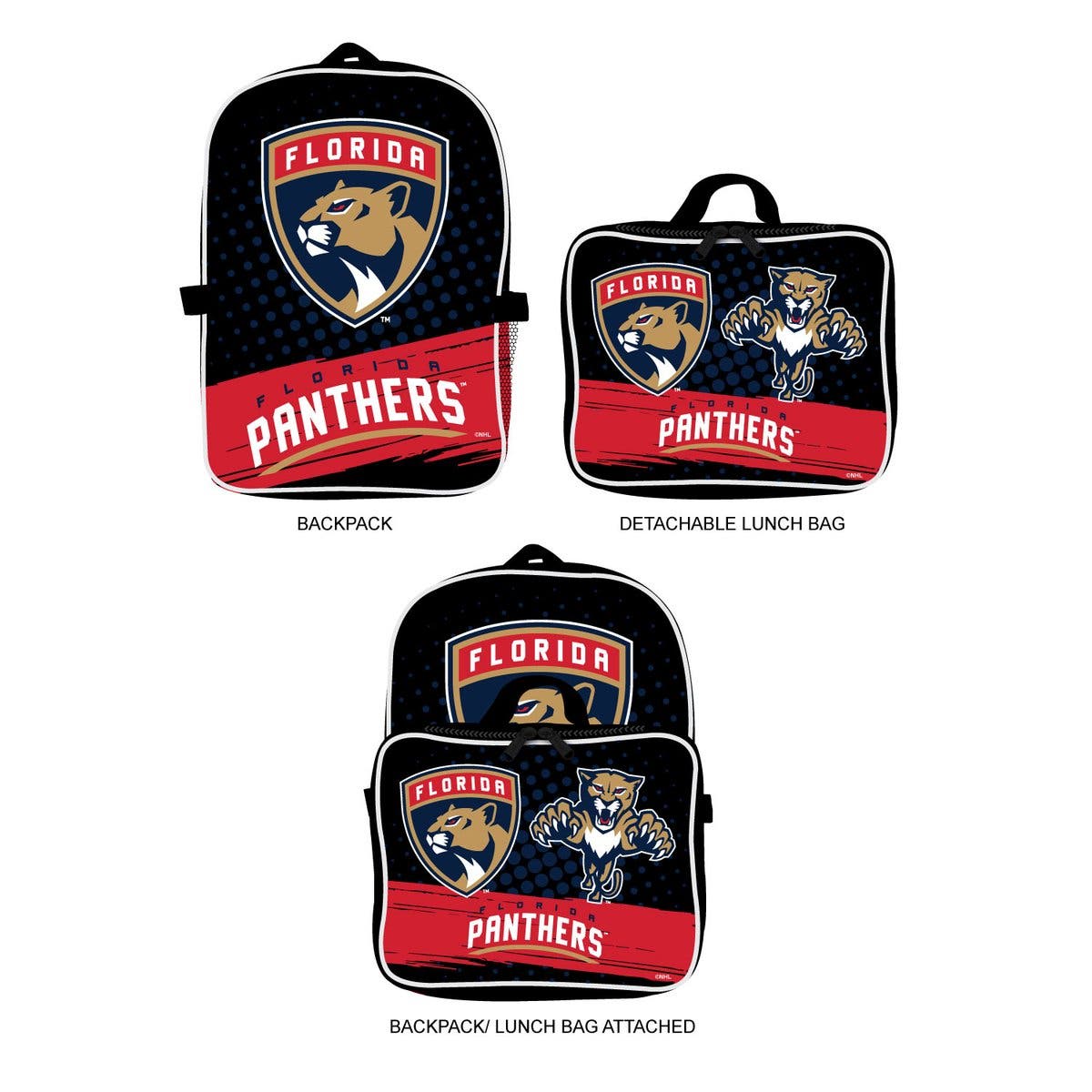 Florida Panthers Backpack & Lunch Box 2-Piece Set, Main, color, Black