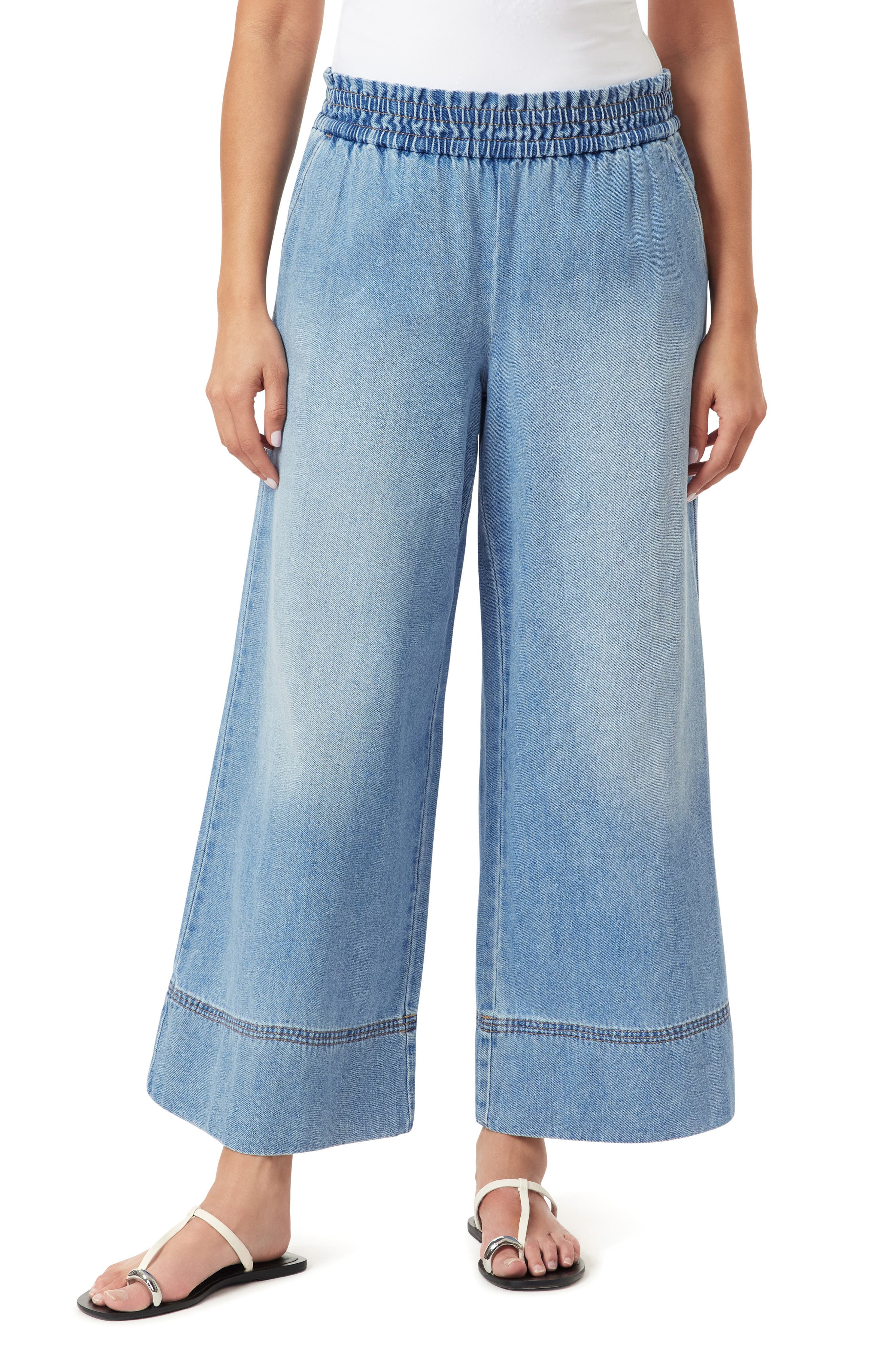 Kensie Drapey Stitch Detail Wide Leg Jeans