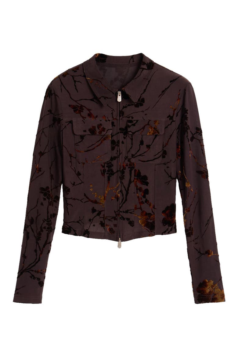 Devoré Velvet Floral Zip Top, Alternate, color, BROWN