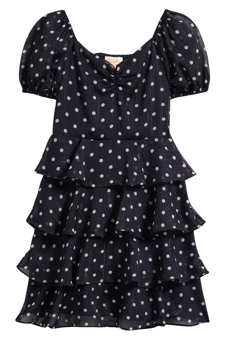 Kids' Tiered Dot Print Dress, Main, color, NAVY IVORY DOT