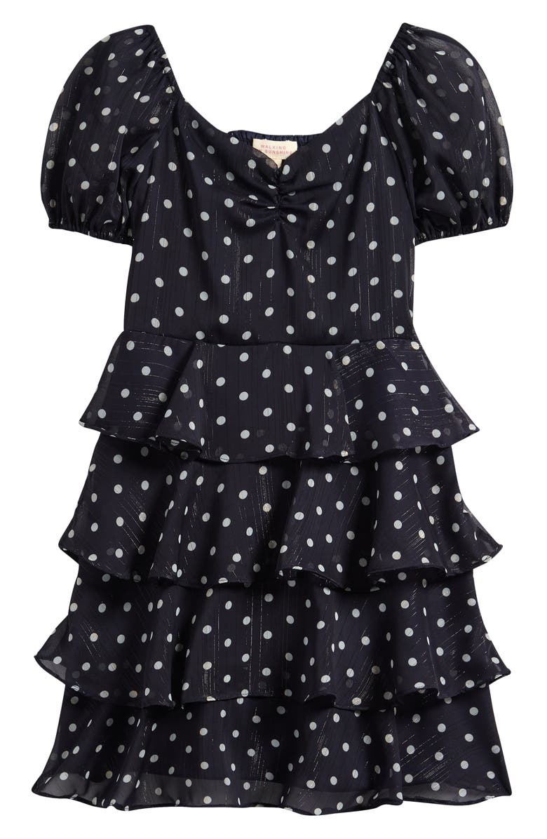 Walking on Sunshine Kids' Tiered Dot Print Dress, Main, color, Navy Ivory Dot
