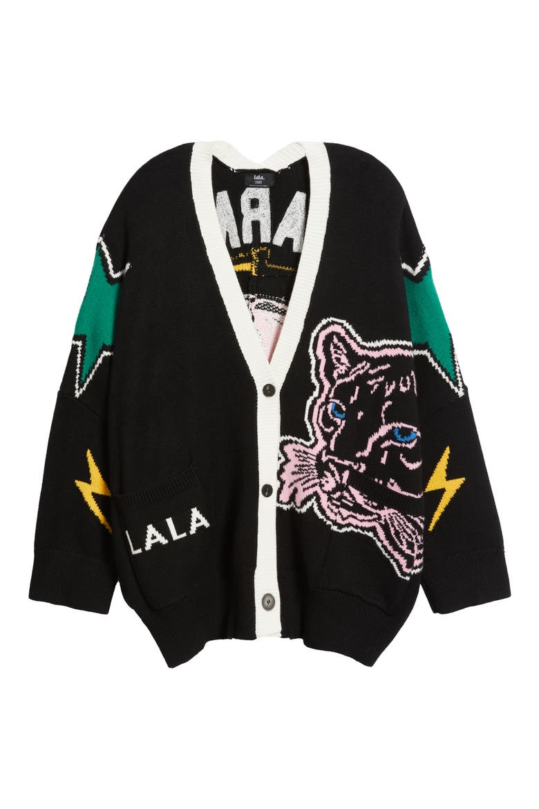 Karma Panther Oversize Cardigan, Alternate, color, BLACK