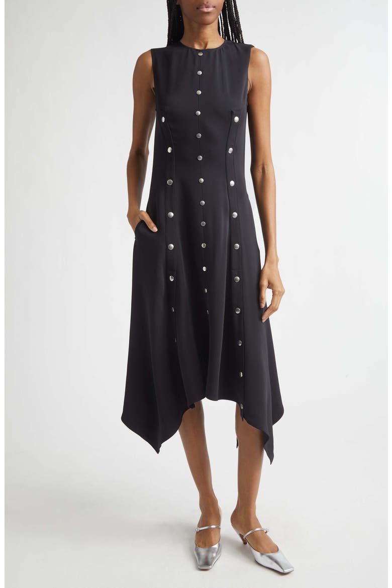 Snapped Handkerchief Hem Dress, Main, color, BLACK